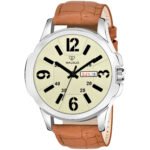 Walrus White Dial Analog Day Date Function Leather Strap Wrist Watch For Men