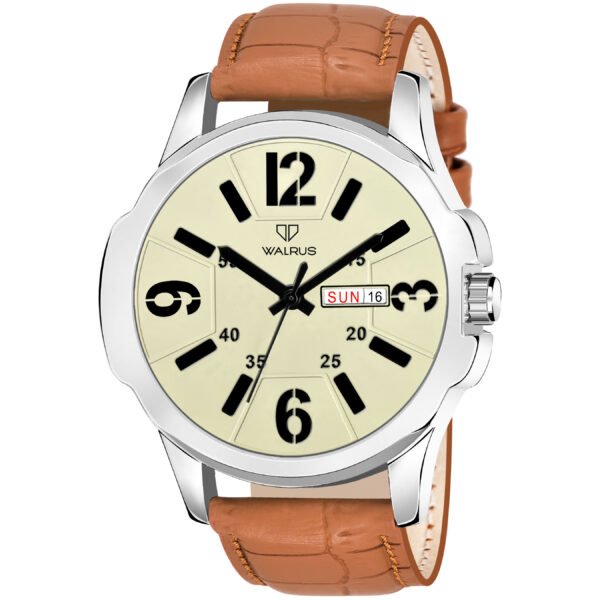 Walrus White Dial Analog Day Date Function Leather Strap Wrist Watch For Men