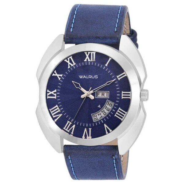 Walrus Blue Dial Analog Date Date Leather Strap Wrist Watch For Men