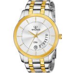 Walrus Silver Dial Analog Day Date Function Metal Chain Wrist Watch For Men With PUSH Button Lock