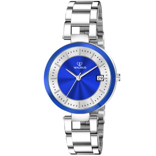 Walrus Blue Dial Analog Date Function Metal Chain Wrist Watch For Women