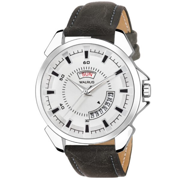 Walrus Silver Dial Analog Date Date Leather Strap Wrist Watch For Men