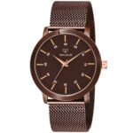 Walrus Brown Dial Analog Brass Chain Wrist Watch For Men With PUSH Button Lock
