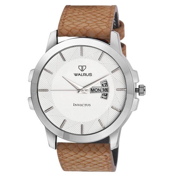 Walrus White Dial Analog Date Date Leather Strap Wrist Watch For Men