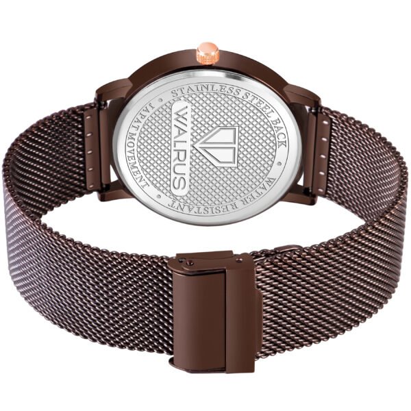 Walrus Brown Dial Analog Brass Chain Wrist Watch For Men With PUSH Button Lock