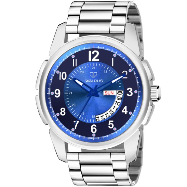 Walrus Blue Dial Analog Day Date Function Metal Chain Wrist Watch For Men