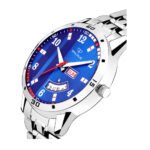 Walrus Blue Dial Analog Day Date Function Metal Chain Wrist Watch For Men With PUSH Button Lock
