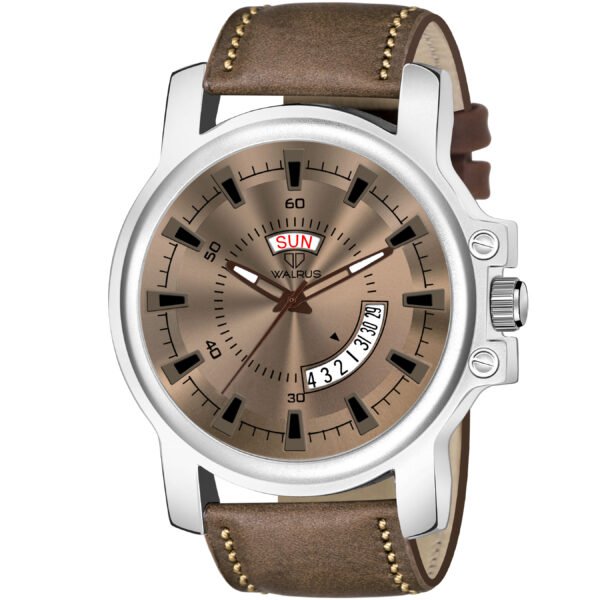 Walrus Brown Dial Analog Day Date Function Leather Strap Wrist Watch For Men