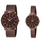 Walrus Brown Dial Analog Brass Chain Wrist Watch For Couple With PUSH Button Lock