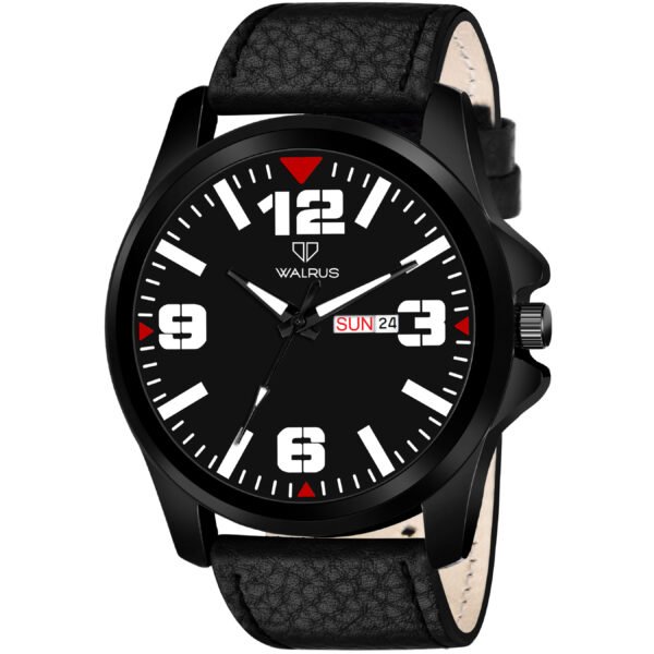 Walrus Black Dial Analog Day Date Function Leather Strap Wrist Watch For Men