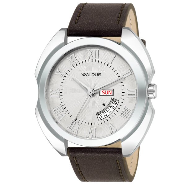 Walrus White Dial Analog Date Date Leather Strap Wrist Watch For Men
