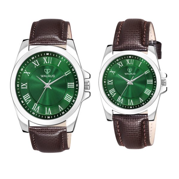 Walrus Green Dial Analog Leather Strap Wrist Watch For Couple