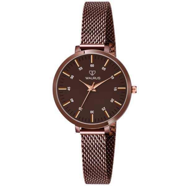 Walrus Brown Dial Analog Brass Strap Wrist Watch For Women