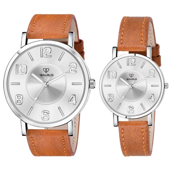 Walrus Silver Dial Analog Leather Strap Wrist Watch For Couple