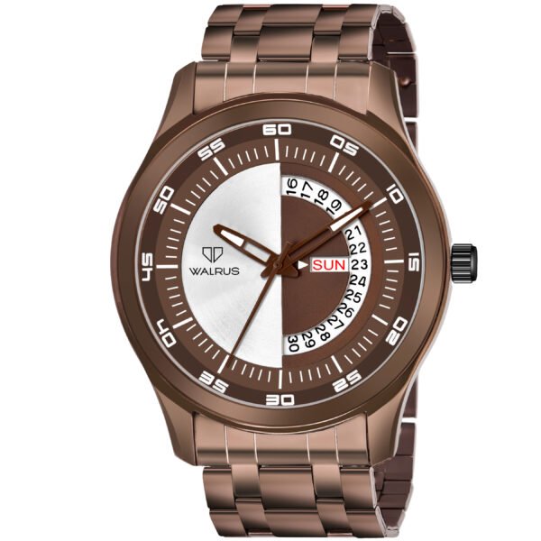 Walrus Brown Dial Analog Brass Chain Wrist Watch For Men With PUSH Button Lock