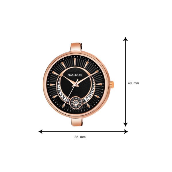 Walrus Black Dial Analog Day & Date Function Metal Chain Wrist Watch For Women