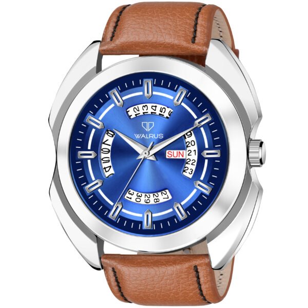 Walrus Blue Dial Analog Day Date Function Leather Strap Wrist Watch For Men