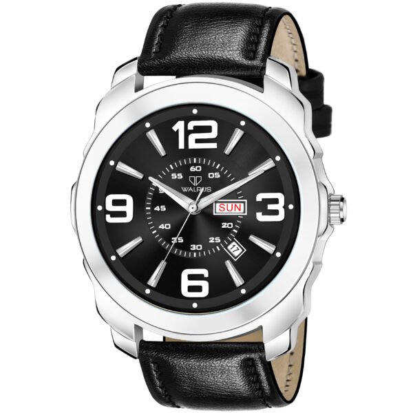Walrus Black Dial Analog Day Date Function Leather Strap Wrist Watch For Men