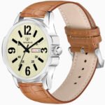 Walrus White Dial Analog Day Date Function Leather Strap Wrist Watch For Men