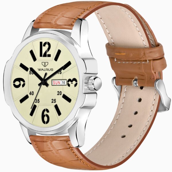 Walrus White Dial Analog Day Date Function Leather Strap Wrist Watch For Men