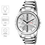 Walrus Silver Dial Analog Day Date Function Metal Chain Wrist Watch For Men With PUSH Button Lock