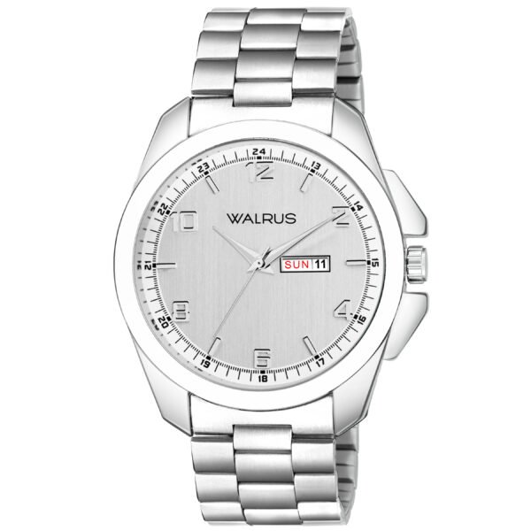 Walrus Maverick Silver Dial Dull Finish Wrist Watch For Men With Day Date Function & Push Button Lock